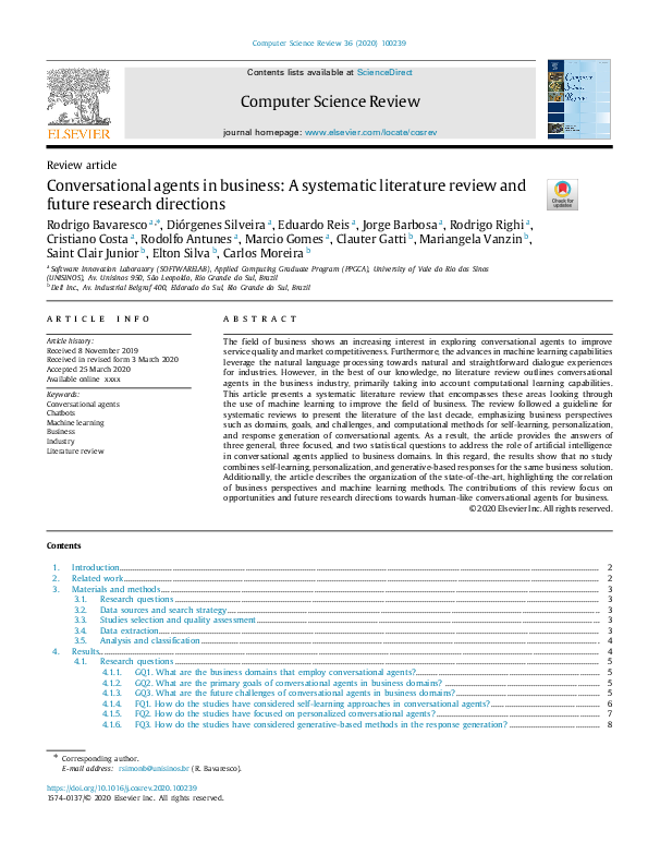 (PDF) Conversational agents in business: A systematic literature review ...
