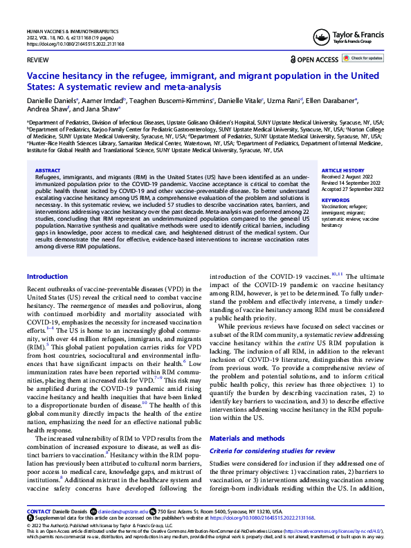 (PDF) Vaccine hesitancy in the refugee, immigrant, and migrant ...
