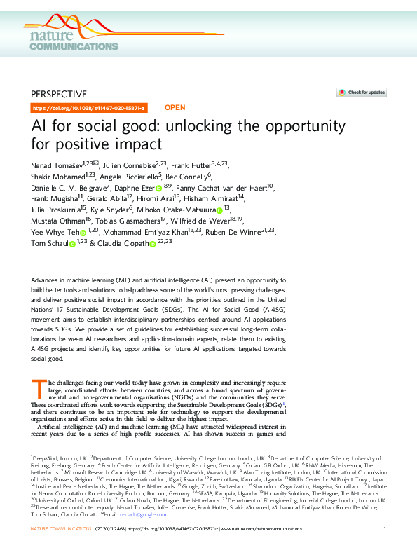 (PDF) AI for social good: unlocking the opportunity for positive impact
