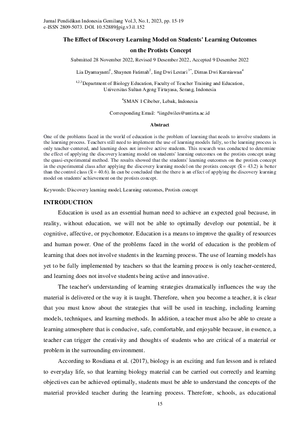 (PDF) The Effect of Discovery Learning Model on Students' Learning ...