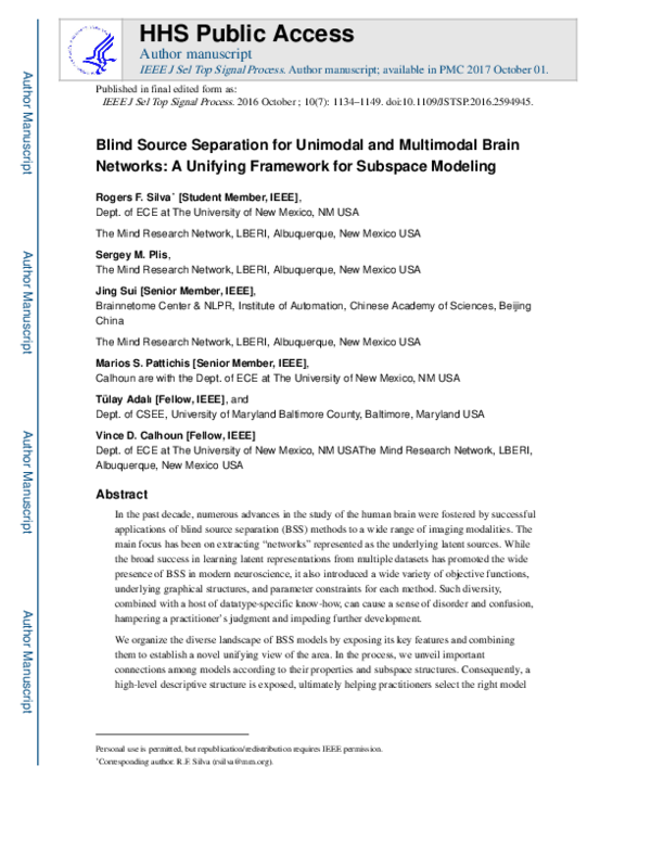 (PDF) Blind Source Separation for Unimodal and Multimodal Brain ...