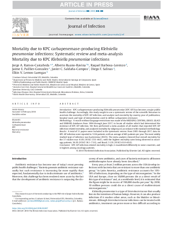(PDF) Mortality due to KPC carbapenemase-producing Klebsiella ...