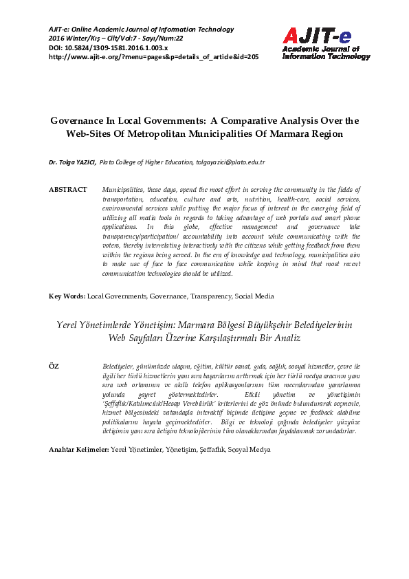 (PDF) Governance In Local Governments: A Comparative Analysis Over the ...