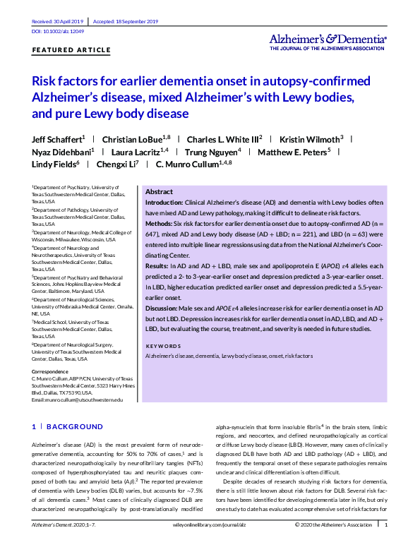 (PDF) Risk factors for earlier dementia onset in autopsy‐confirmed ...