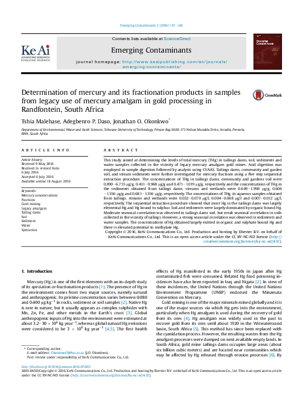 (PDF) Determination of mercury and its fractionation products in