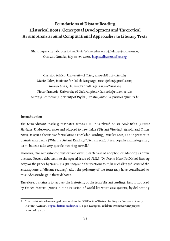 (PDF) Foundations of Distant Reading