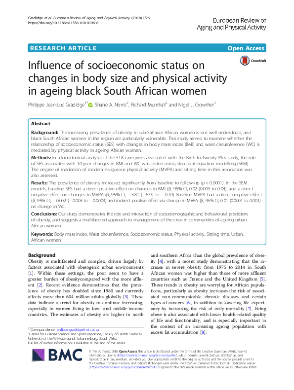 (PDF) Influence of socioeconomic status on changes in body size and ...