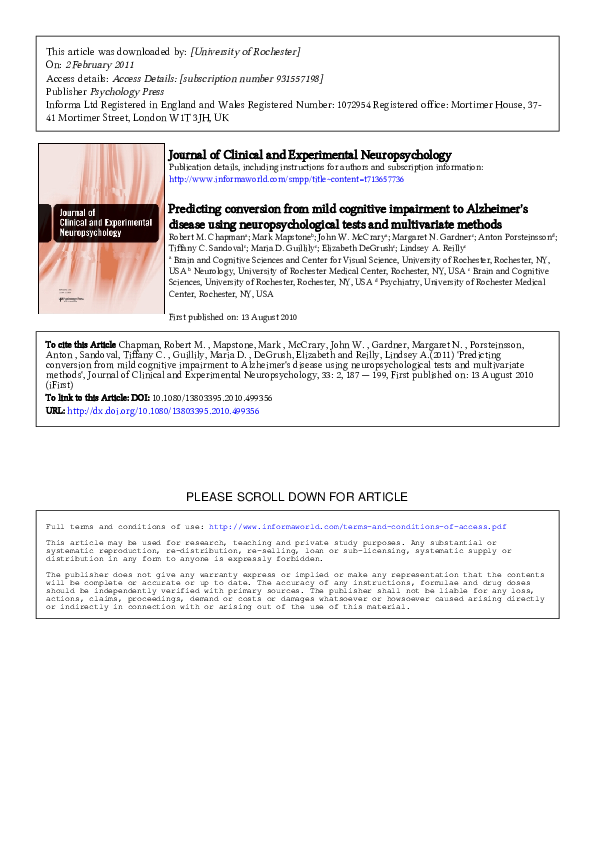 (PDF) Predicting conversion from mild cognitive impairment to Alzheimer ...
