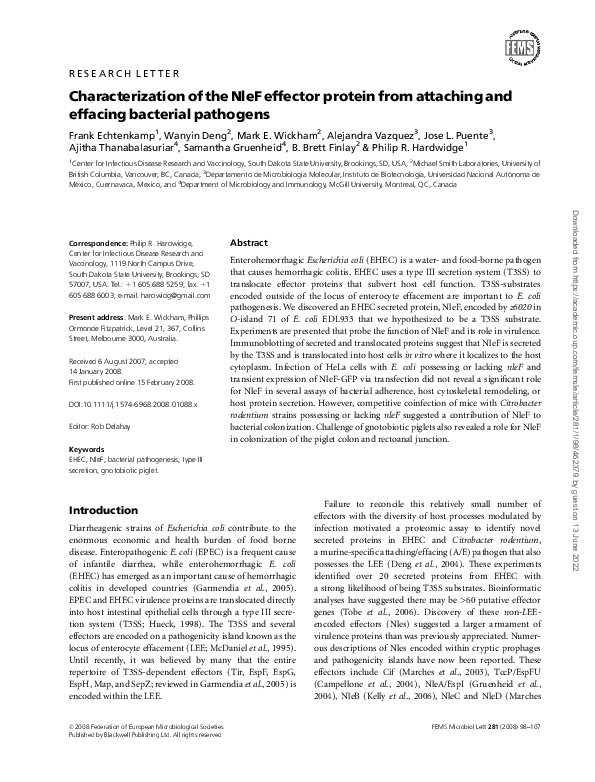 (PDF) Characterization of the NleF effector protein from attaching and ...