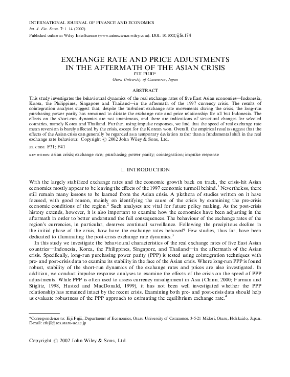 (PDF) Exchange rate and price adjustments in the aftermath of the Asian ...