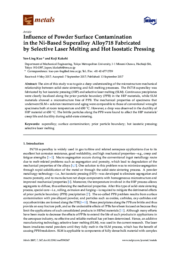 (PDF) Influence of Powder Surface Contamination in the Ni-Based ...