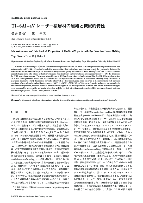 (PDF) Microstructure and Mechanical Properties of Ti–6Al–4V parts build ...