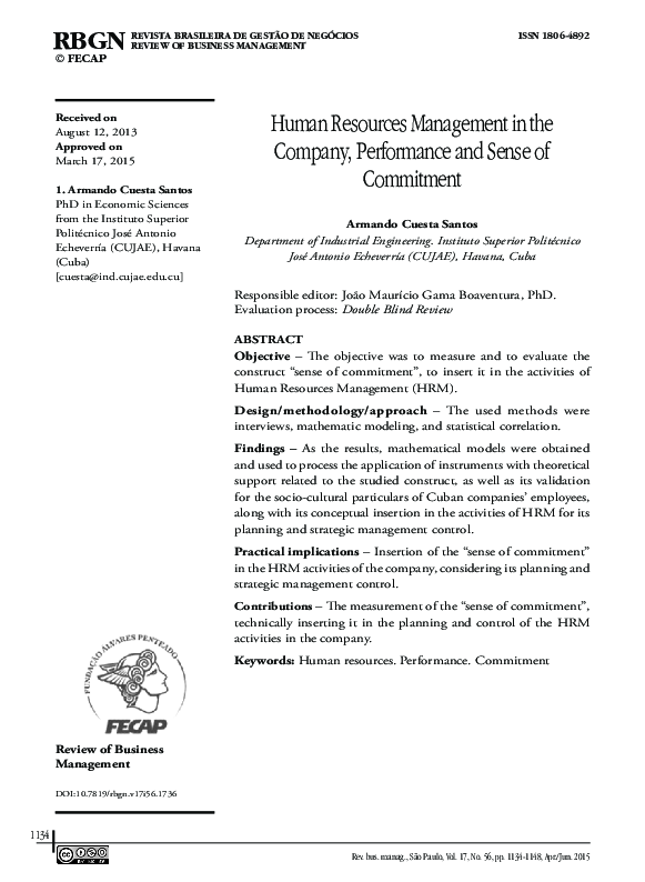 (PDF) Human Resources Management in the Company, Performance and Sense ...