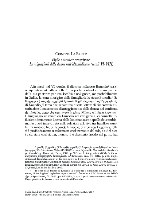 (PDF) Figlie e sorelle peregrinae. Le migrazioni delle donne nell ...