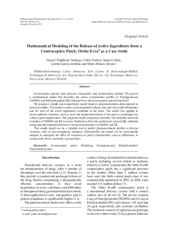(PDF) Mathematical Modeling of the Release of Active Ingredients from a
