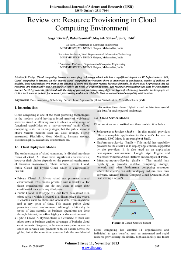 (PDF) ijsr . net Review on : Resource Provisioning in Cloud Computing ...