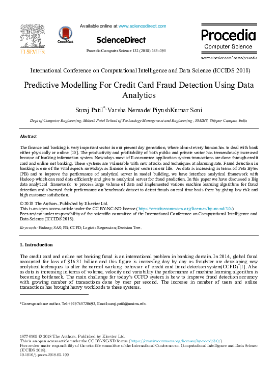 (PDF) Big Data Analytics for Credit Card Fraud Detection