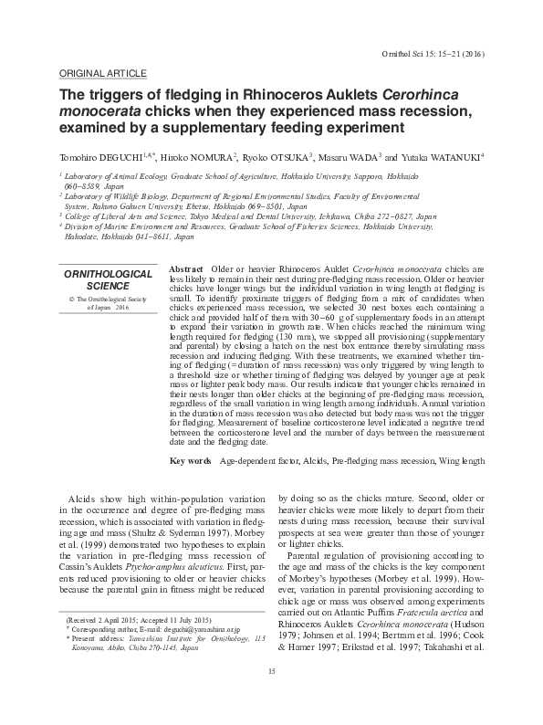 (PDF) The Triggers of Fledging in Rhinoceros Auklets Cerorhinca ...