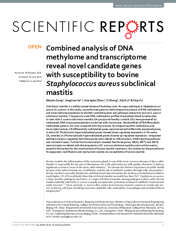 (PDF) Combined analysis of DNA methylome and transcriptome reveal novel ...