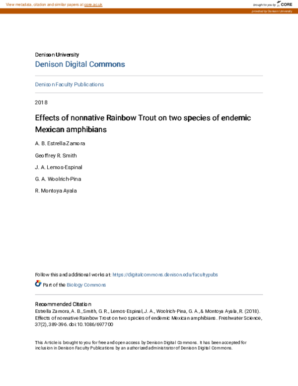 (PDF) Effects of nonnative Rainbow Trout on two species of endemic ...