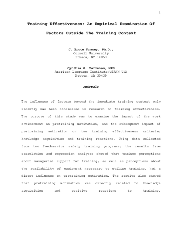 (PDF) Training Effectiveness: an Empirical Examination of Factors ...