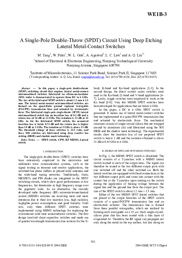 (PDF) A single-pole double-throw (spdt) circuit using deep etching