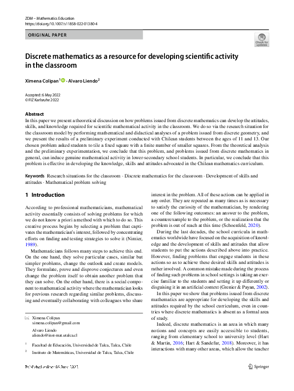(PDF) Discrete mathematics as a resource for developing scientific ...