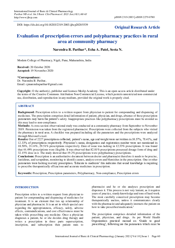 (PDF) Evaluation of prescription errors and polypharmacy practices in ...