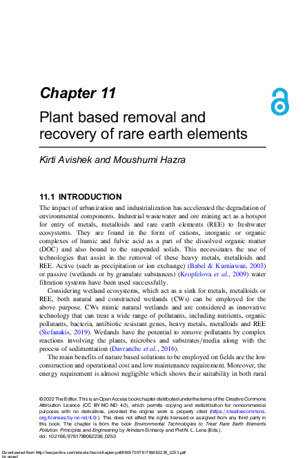 (PDF) Plant based removal and recovery of rare earth elements
