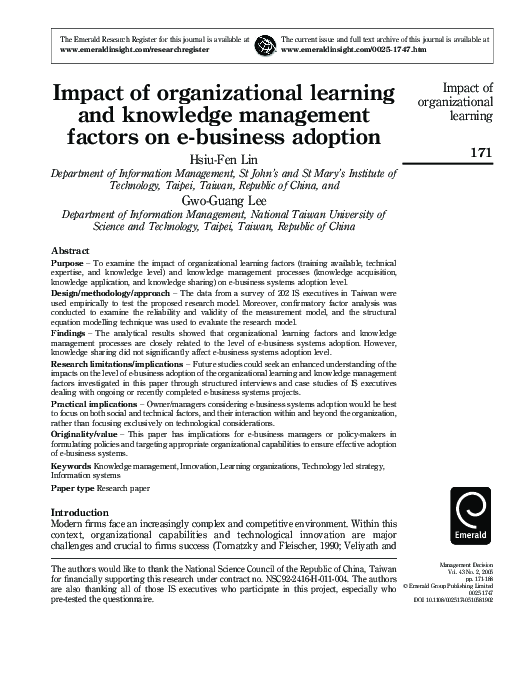 (PDF) Impact of organizational learning and knowledge management ...