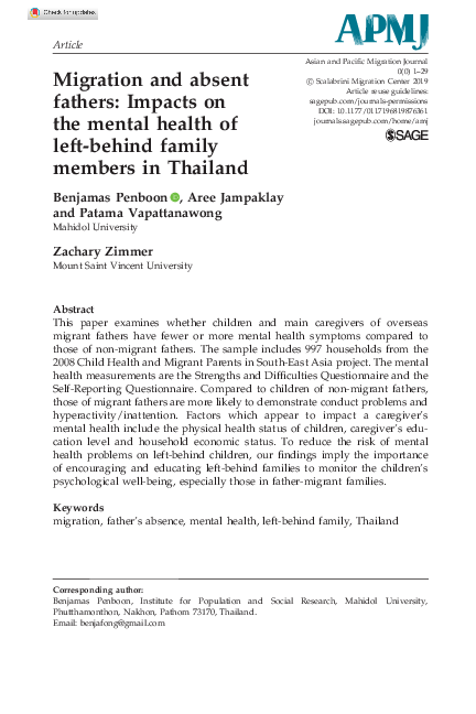 (PDF) Migration and absent fathers: Impacts on the mental health of ...