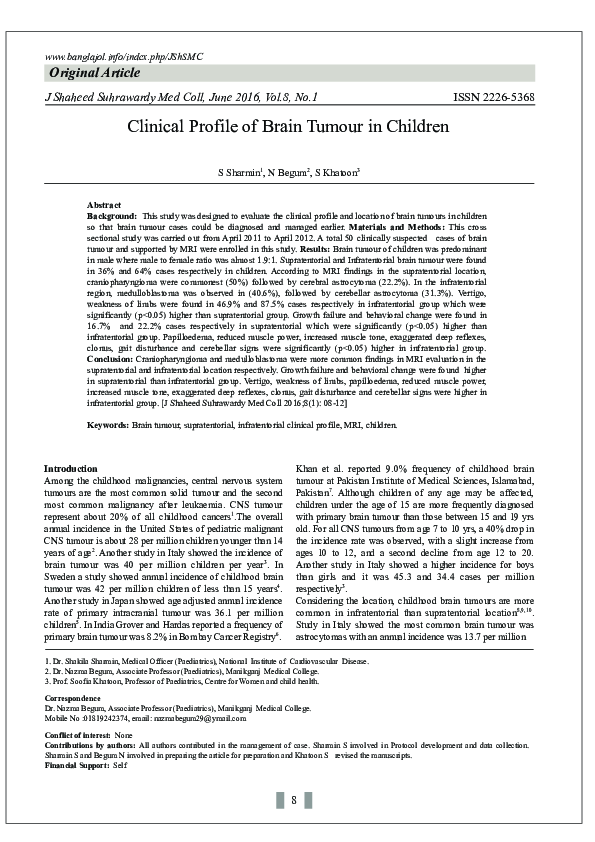 (PDF) Clinical Profile of Brain Tumour in Children
