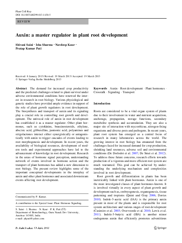 (PDF) Auxin: a master regulator in plant root development