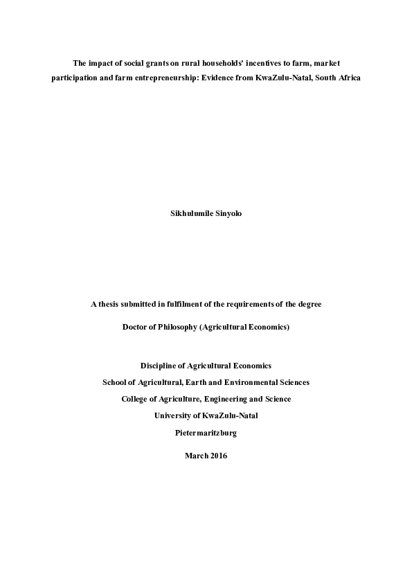 (PDF) The impact of social grants on rural households' incentives to ...