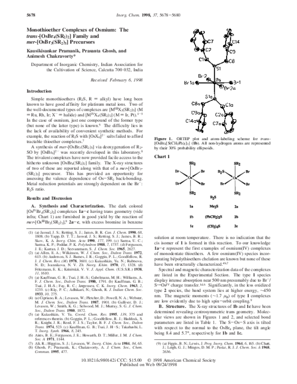 (PDF) Monothioether Complexes of Osmium: The trans -[OsBr 4 (SR 2 ) 2 ...