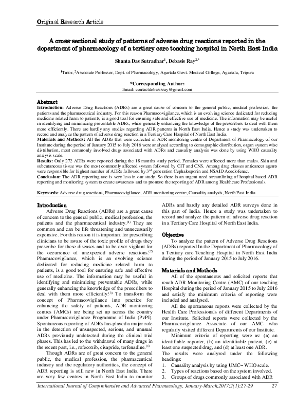 (PDF) A cross-sectional study of patterns of adverse drug reactions ...
