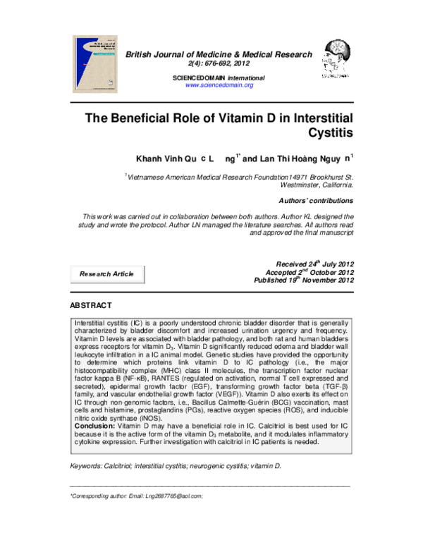 (PDF) The Beneficial Role of Vitamin D in Interstitial Cystitis Vinh
