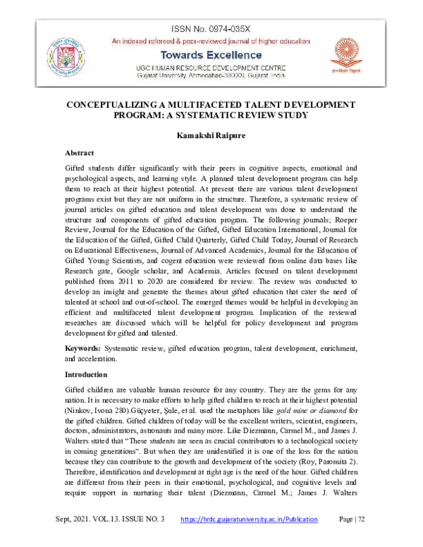 (PDF) Conceptualizing a Multifaceted Talent Development Program: A ...