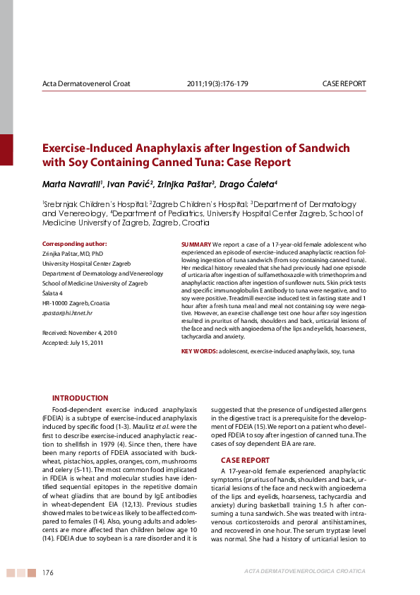(PDF) Exerciseinduced anaphylaxis after ingestion of sandwich with soy