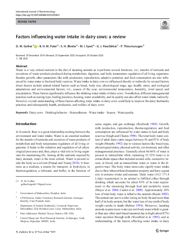 (PDF) Factors influencing water intake in dairy cows a review Girish Panchbhai Academia.edu