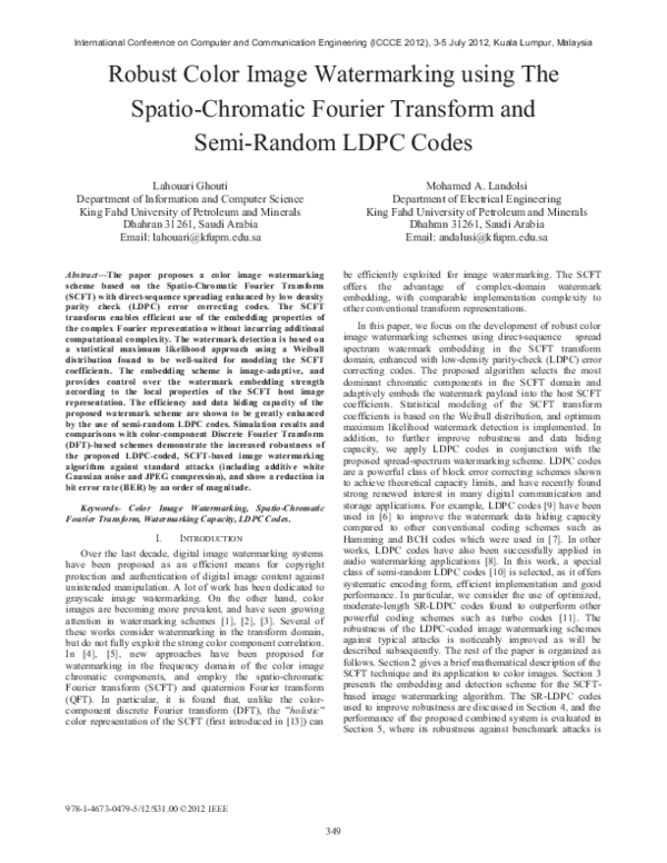 (PDF) Robust color image watermarking using the Spatio-Chromatic ...
