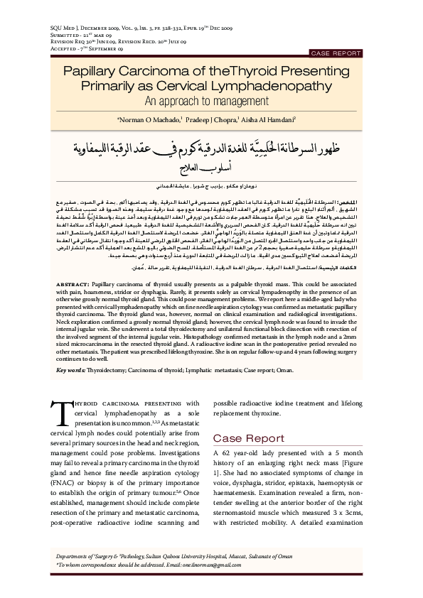 (PDF) Papillary Carcinoma of the Thyroid Presenting Primarily as ...