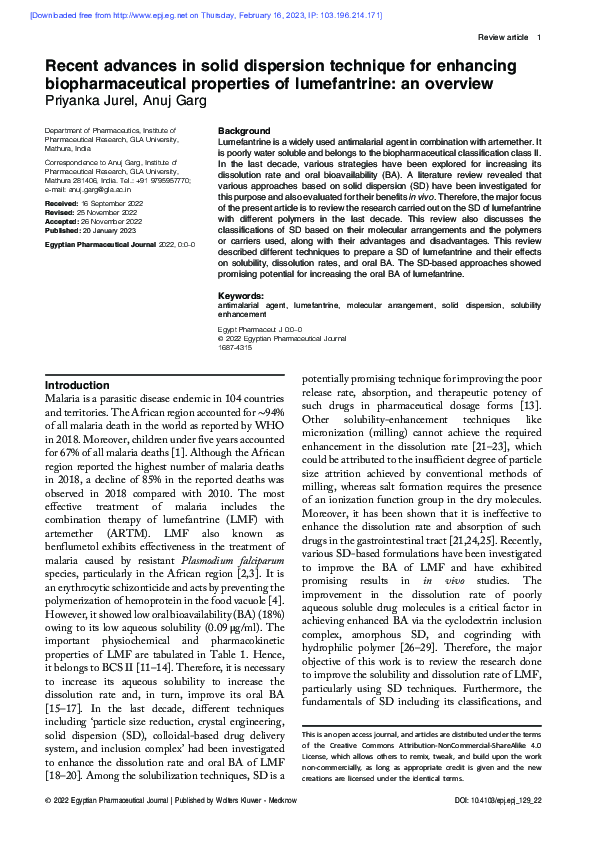 (PDF) Recent advances in solid dispersion technique for enhancing ...
