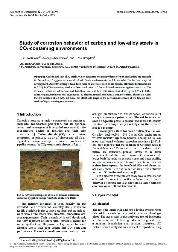 (PDF) Study of corrosion behavior of carbon and low-alloy steels in CO2 ...