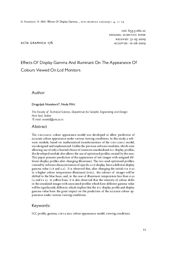 (PDF) Effects Of Display Gamma And Illuminant On The Appearance Of ...