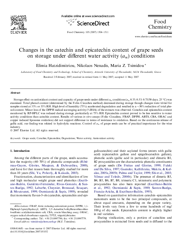 (PDF) Changes in the catechin and epicatechin content of grape seeds on ...