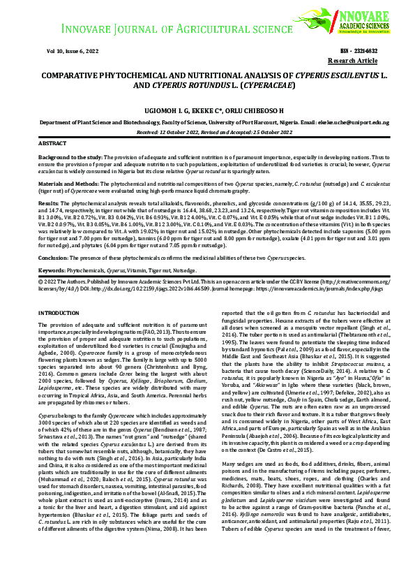 (PDF) COMPARATIVE PHYTOCHEMICAL AND NUTRITIONAL ANALYSIS OF CYPERUS ...