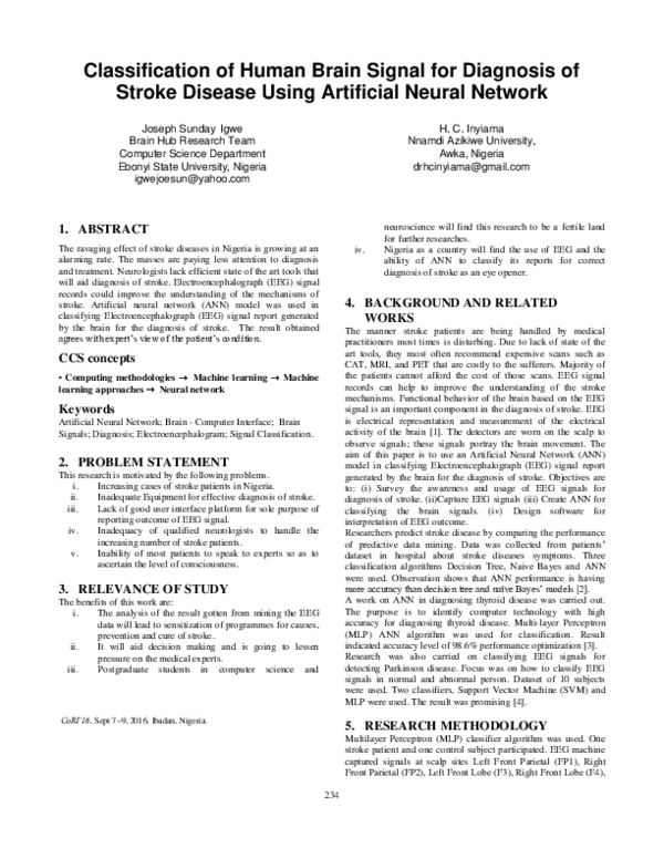 (PDF) Classification of Human Brain Signal for Diagnosis of Stroke ...