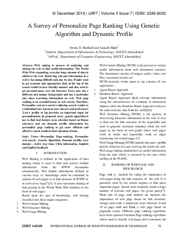 (PDF) A Survey of Personalize Page Ranking Using Genetic Algorithm and ...