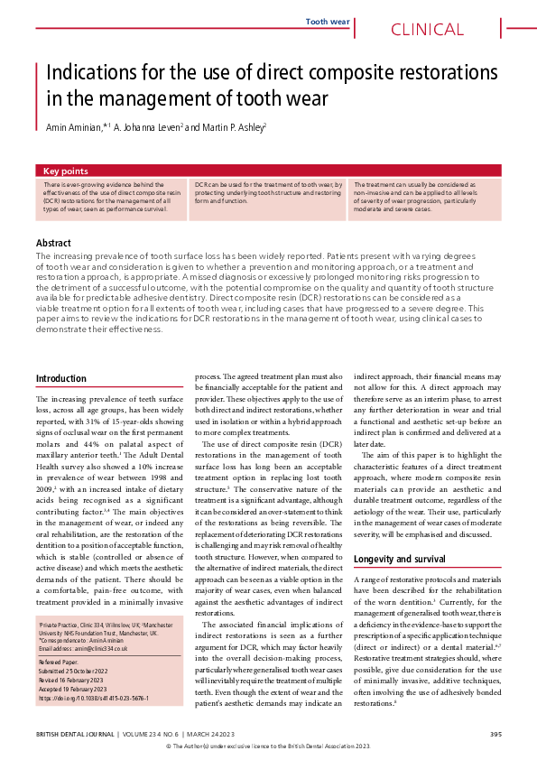 (PDF) Indications for the use of direct composite restorations in the